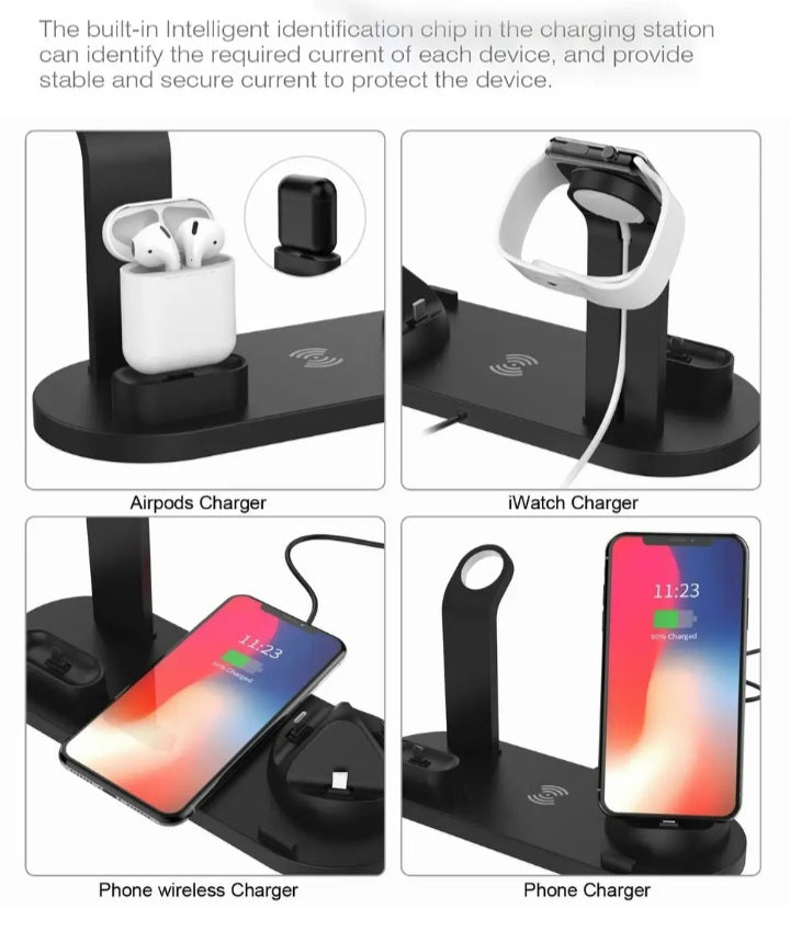 🏷️ Chargeur 6 en 1 Multiports – Station de Charge Rapide USB & Type-C Sécurisée